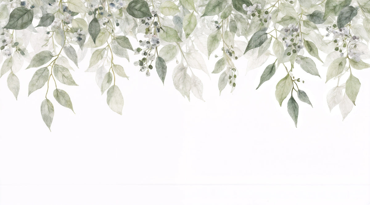 Watercolor Foliage Wall Mural in your room — zoomed