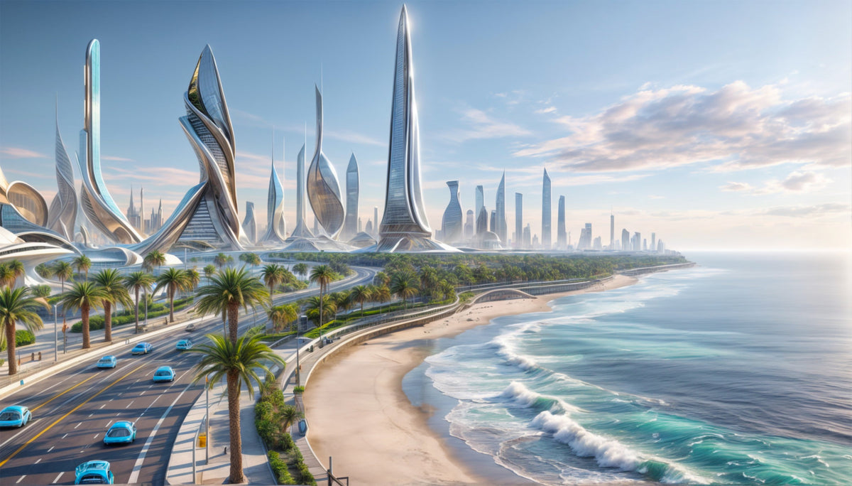 Coastal Metropolis Wall Mural in your room — zoomed
