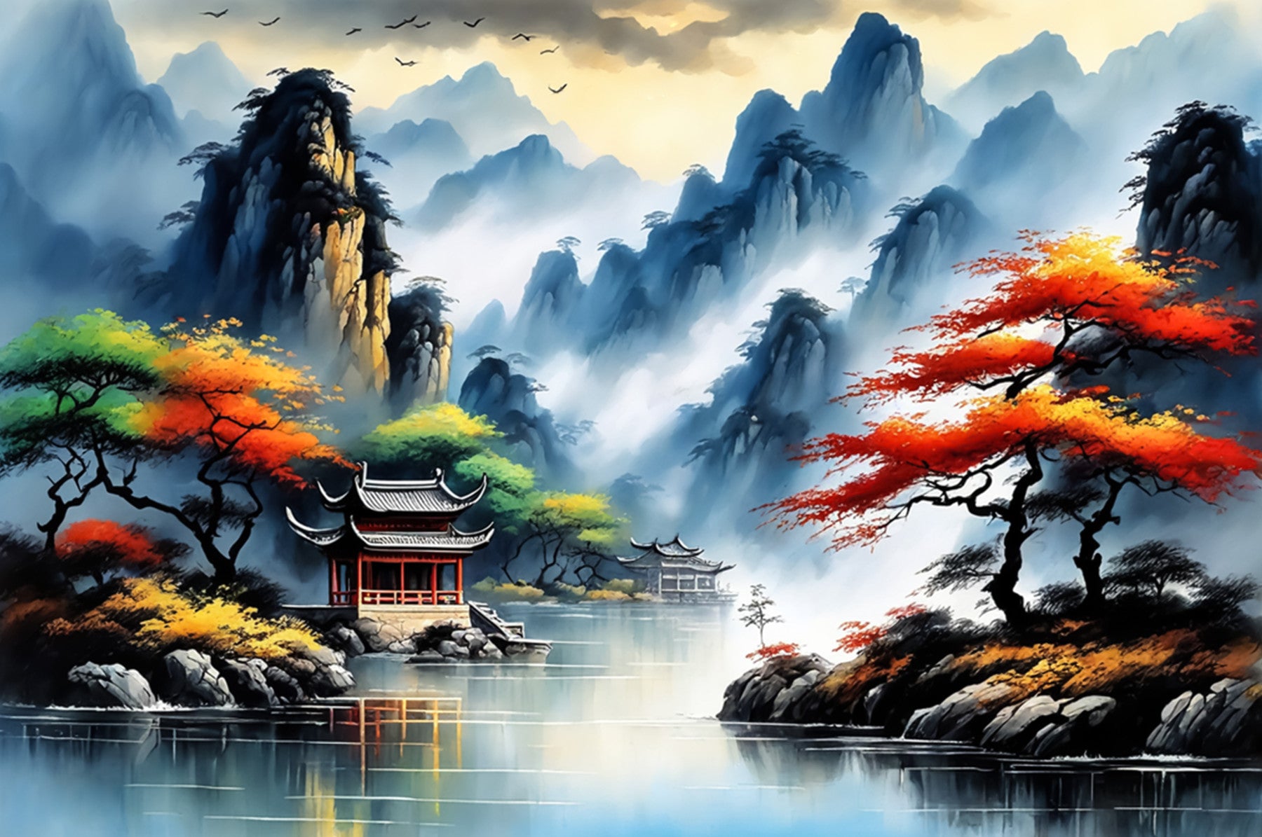 Pagoda Reflections Wall Mural