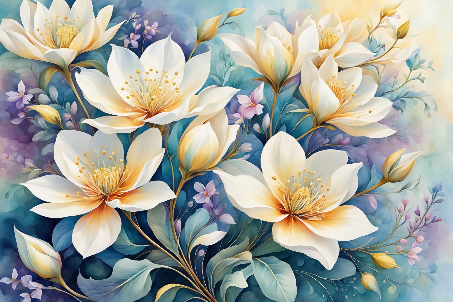 Golden Light Florals Wall Mural