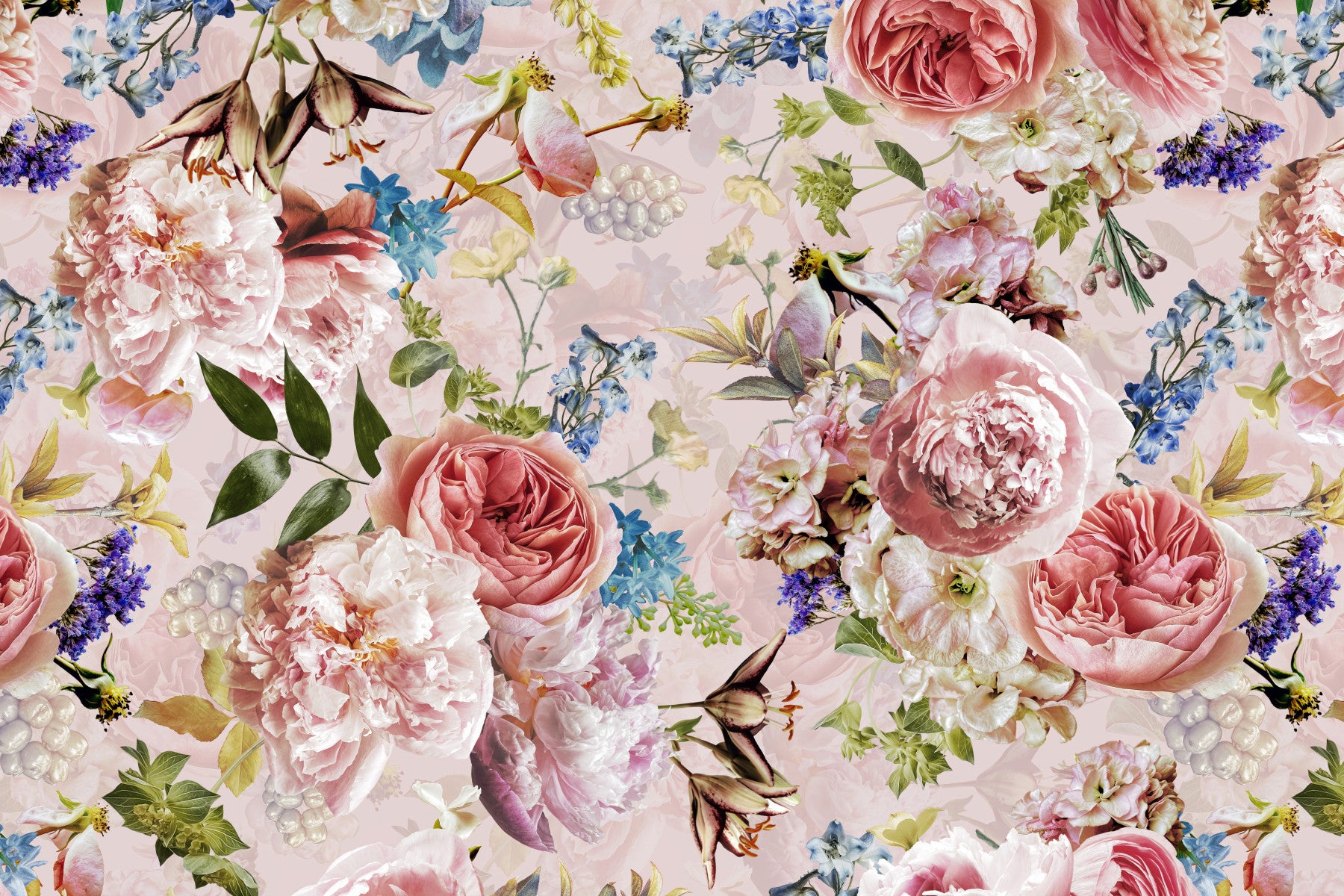 Baroque Bold Pink Flower Garden Wall Mural