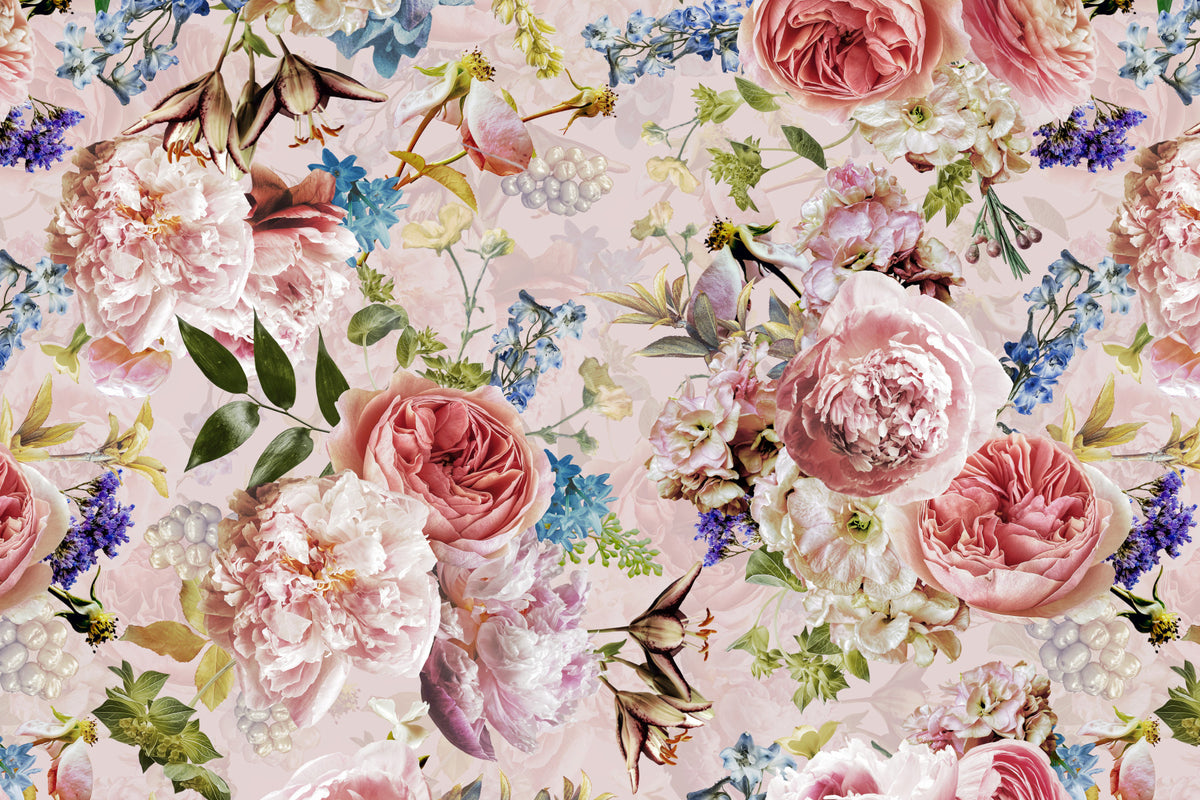 Baroque Bold Pink Flower Garden Wall Mural in your room — zoomed