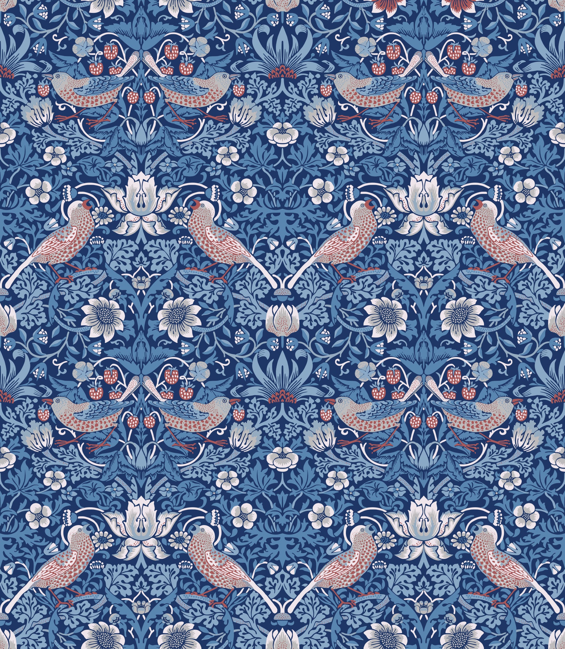 William Morris - The Strawberry Thief - Summer Blue  Wallpaper⁠
