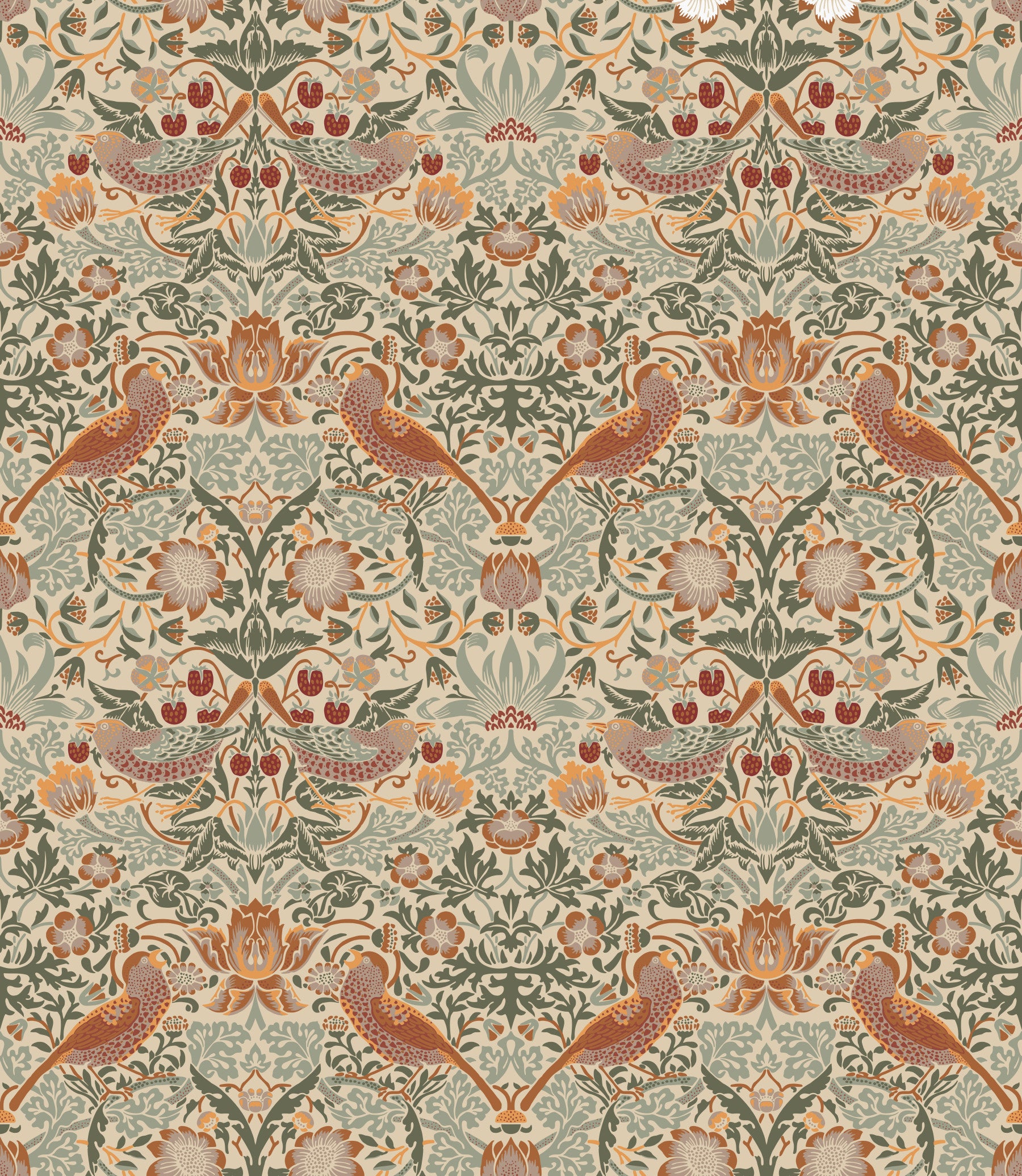 William Morris - The Strawberry Thief Sand Wallpaper⁠
