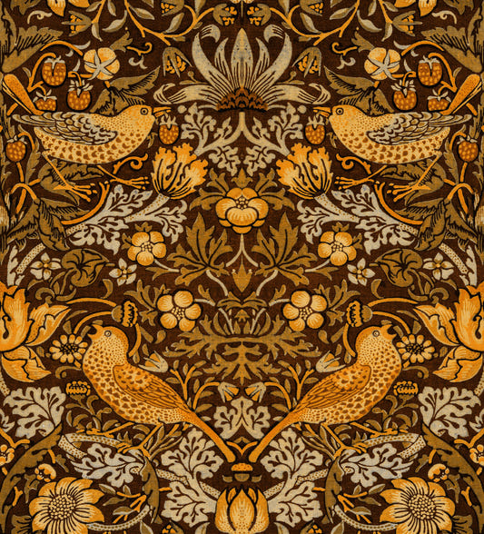 William Morris - The Strawberry Thief Wallpaper⁠  Brown Wallpaper⁠