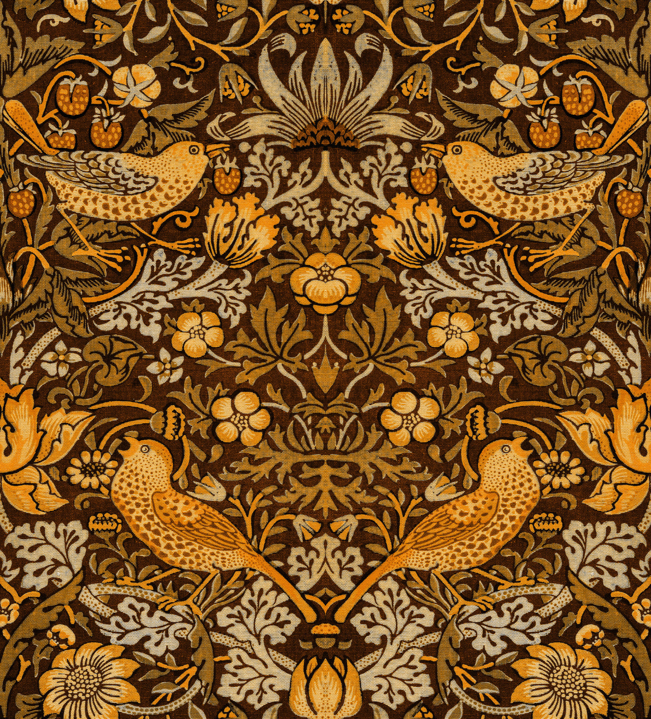 William Morris - The Strawberry Thief Wallpaper⁠  Brown Wallpaper⁠