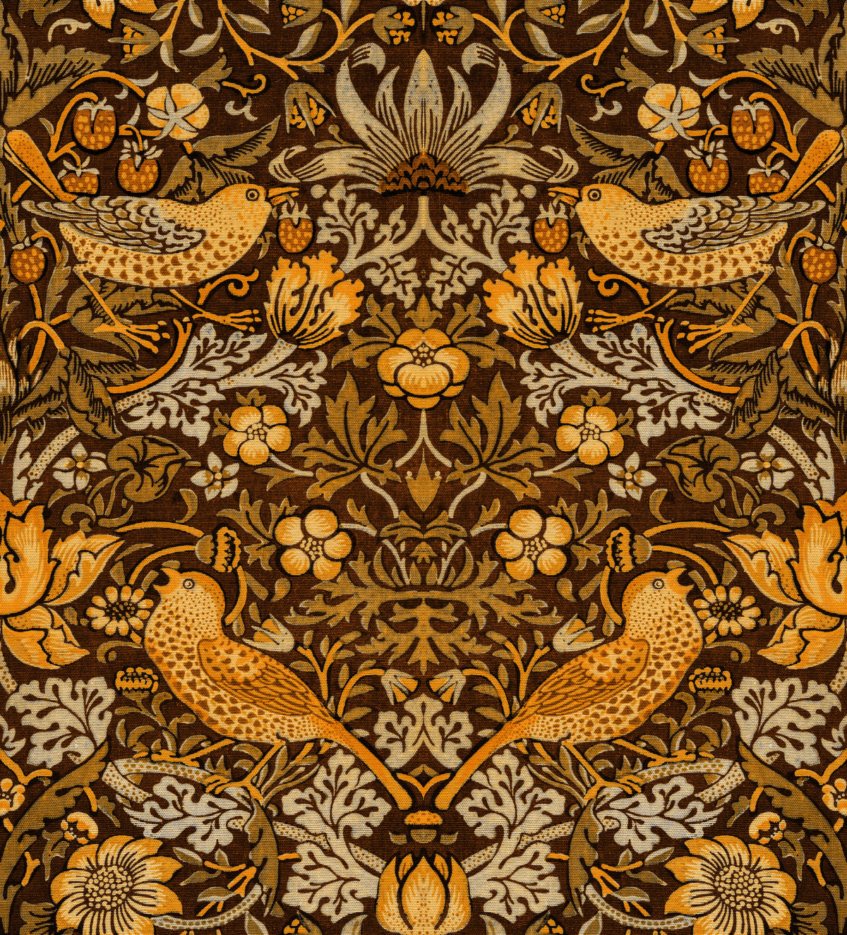 William Morris - The Strawberry Thief Wallpaper⁠  Brown Wallpaper⁠