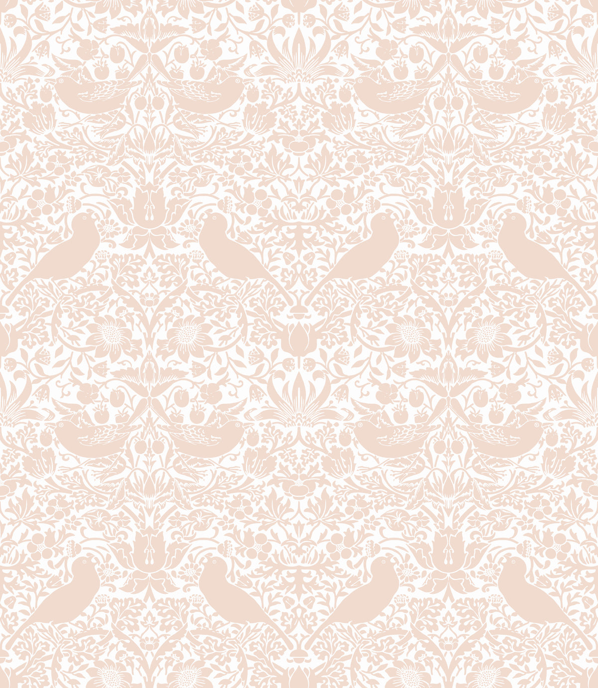 William Morris - The Strawberry Thief Pink White Wallpaper⁠