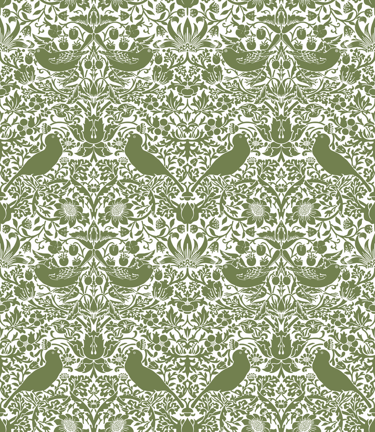 William Morris - The Strawberry Thief - Sage Green White Wallpaper⁠