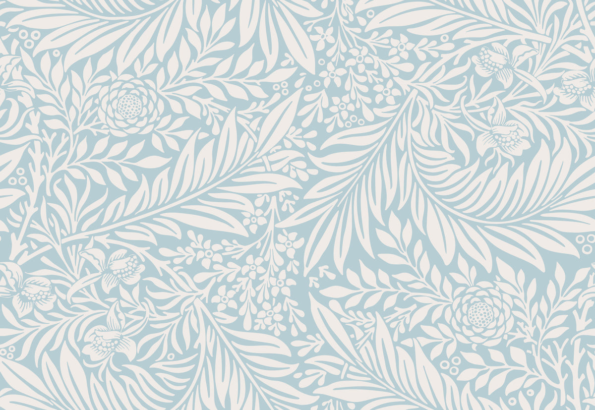 William Morris Larkspur Baby Blue White Wallpaper⁠