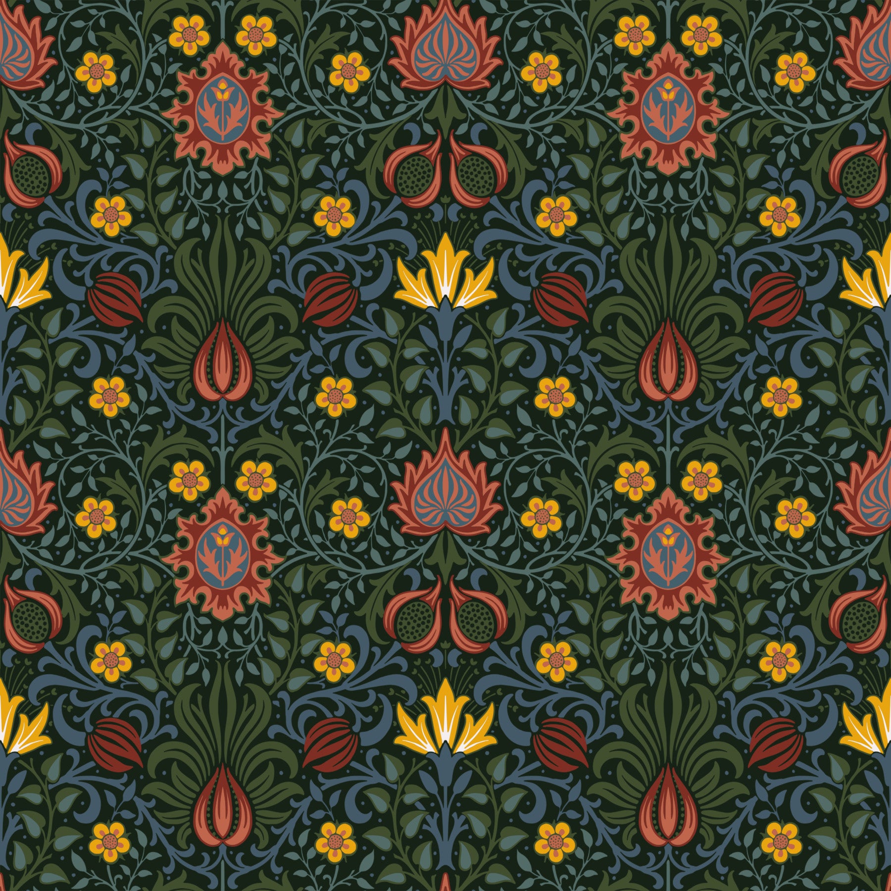 William Morris Persian - Dark Green Blue Wallpaper⁠