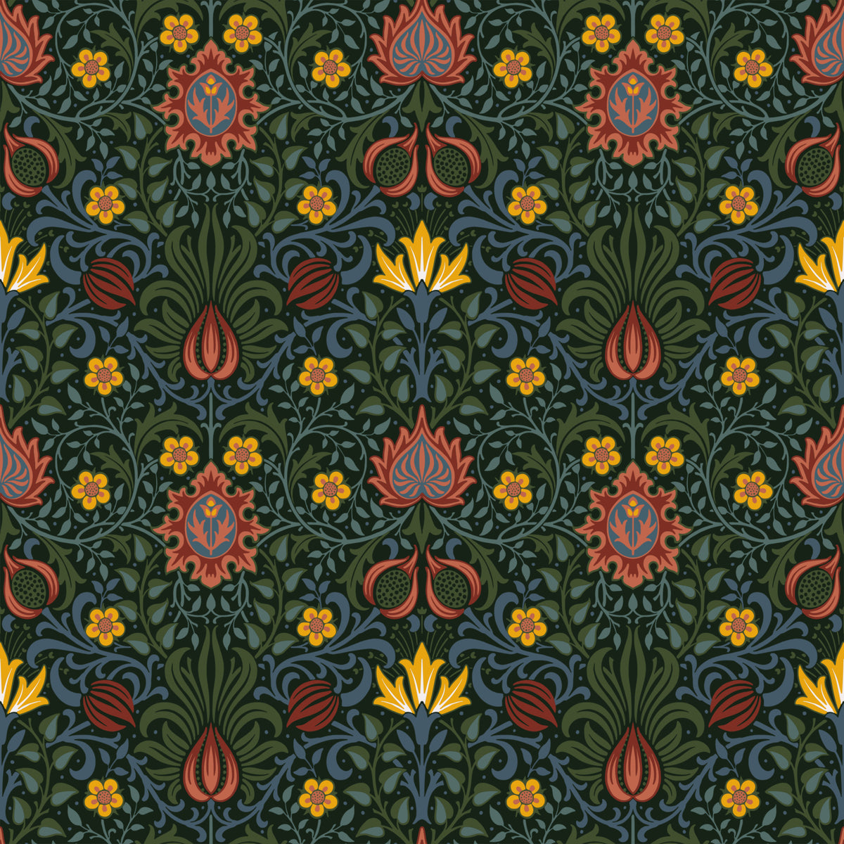 William Morris Persian - Dark Green Blue Wallpaper⁠ in your room — zoomed