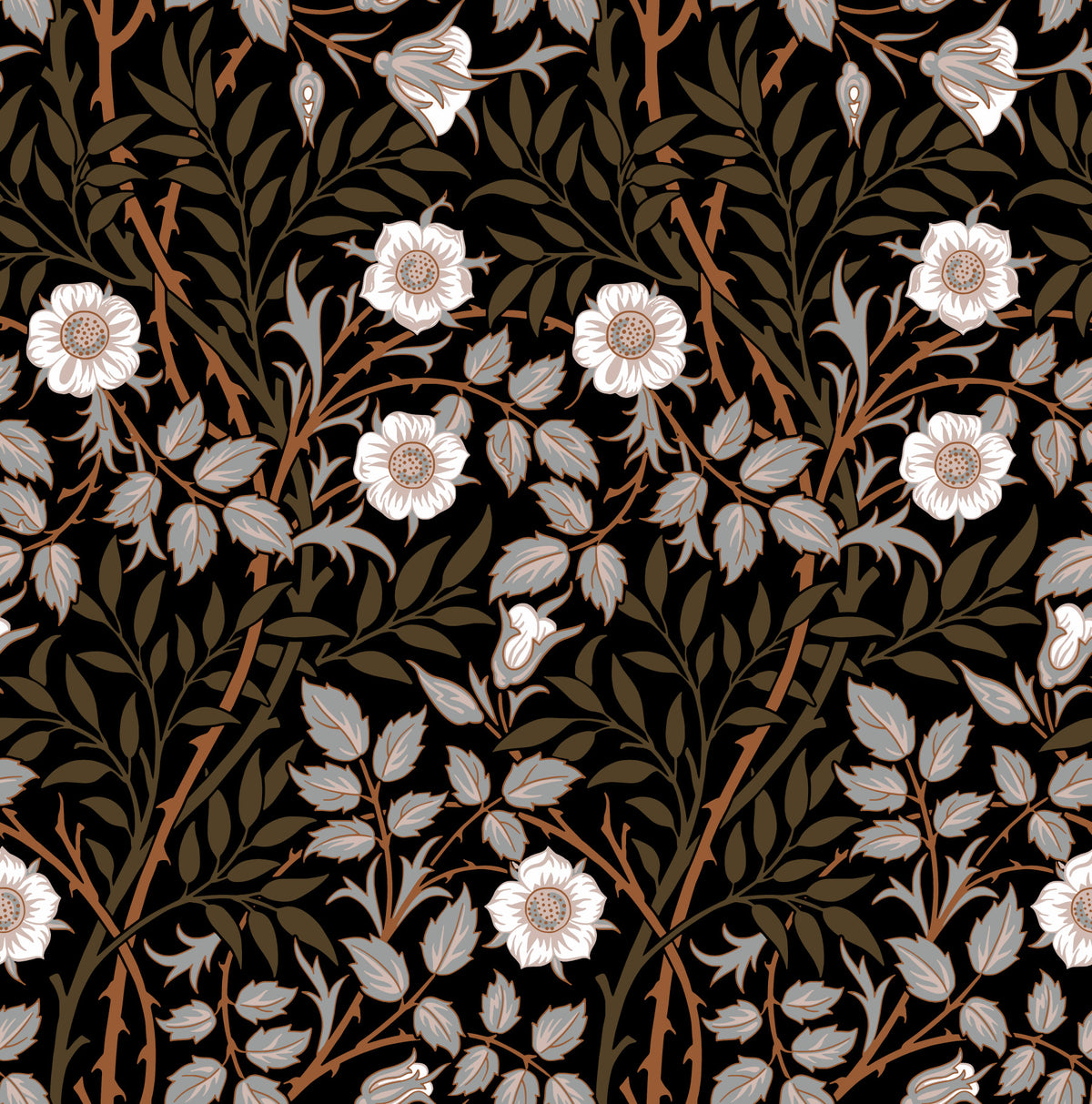 William Morris Sweet Briar Dark Brown Wallpaper⁠