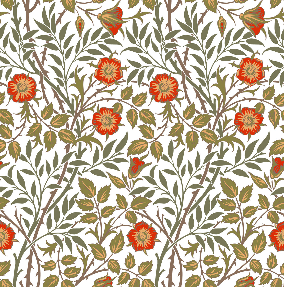 William Morris Sweet Briar White Orange Wallpaper⁠ in your room — zoomed