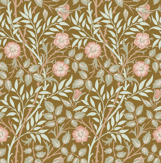 William Morris Sweet Briar Gold Pink  Wallpaper⁠