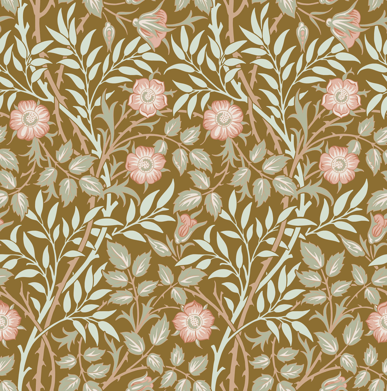 William Morris Sweet Briar Gold Pink  Wallpaper⁠