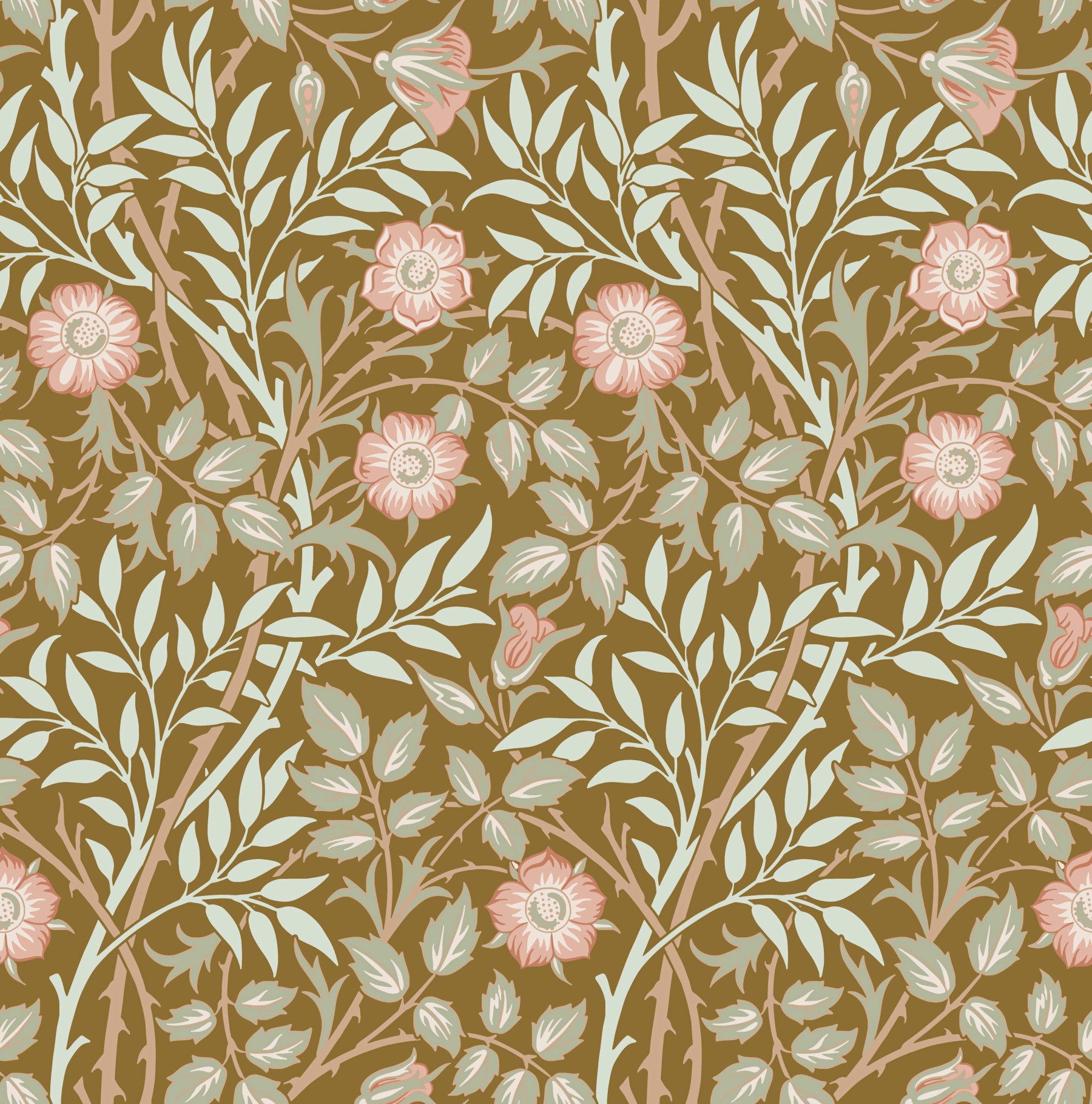 William Morris Sweet Briar Gold Pink  Wallpaper⁠