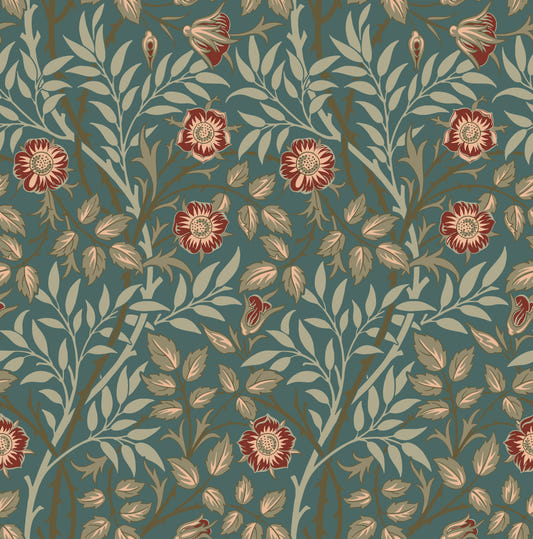 William Morris Sweet Briar Petrol Wallpaper⁠