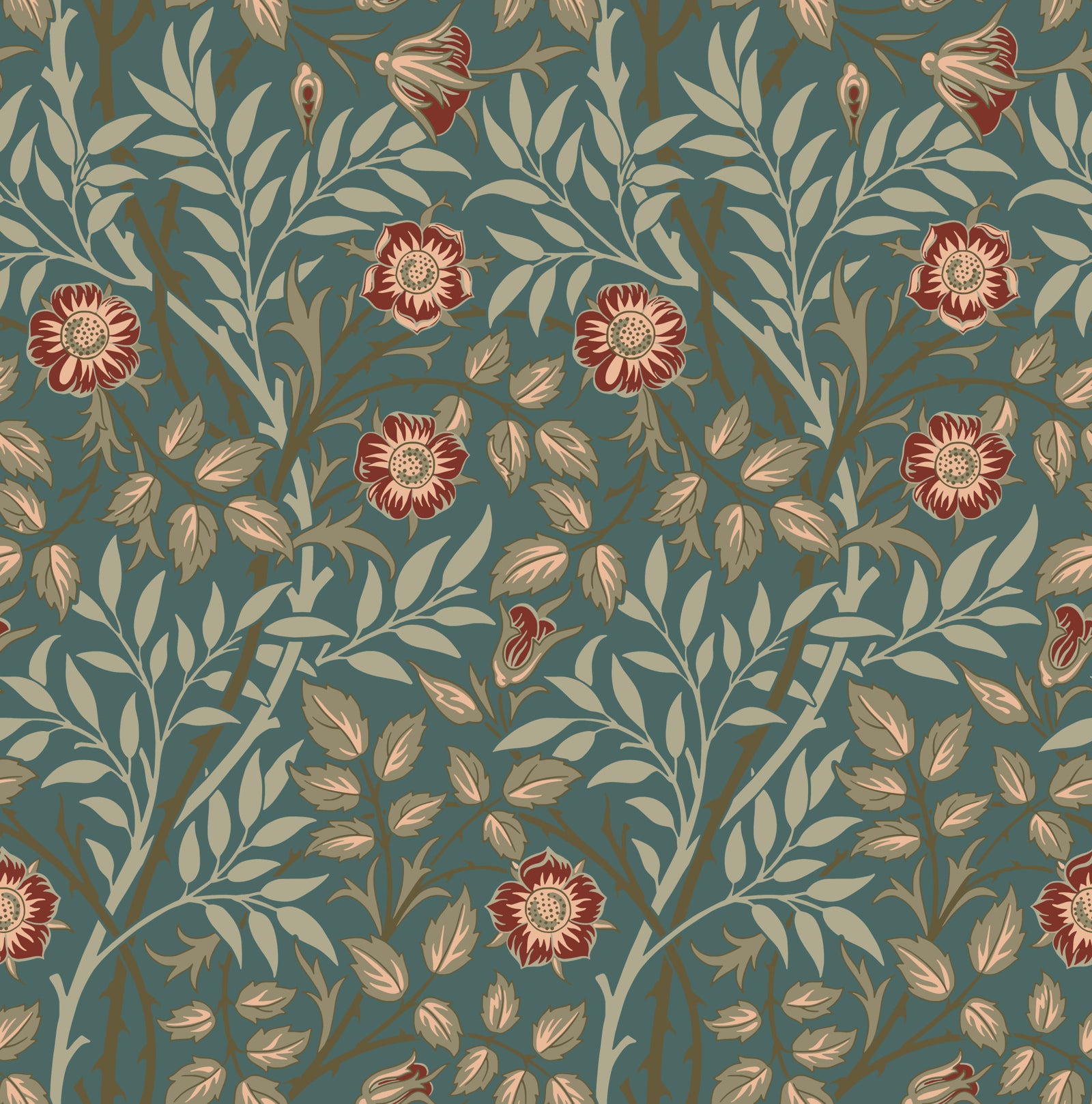 William Morris Sweet Briar Petrol Wallpaper⁠