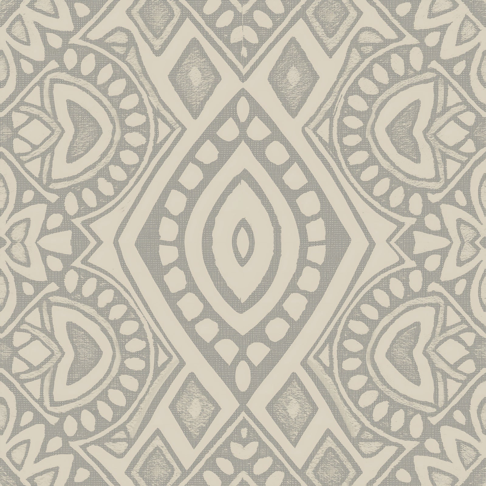 Boho Geometric Mosaic Neutral Grey and Beige Wallpaper⁠