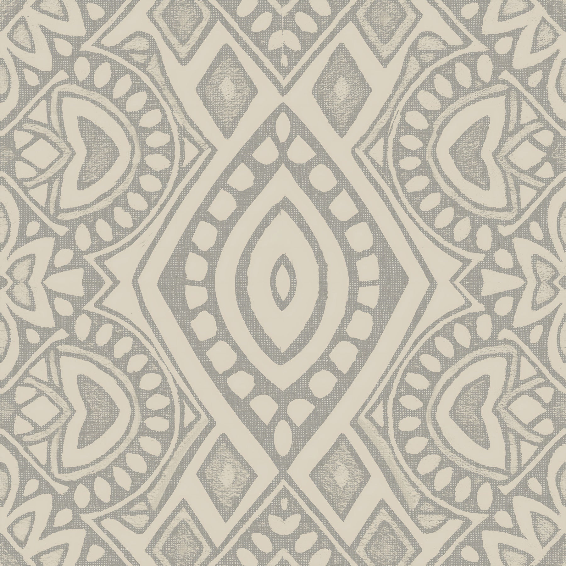Boho Geometric Mosaic Neutral Grey and Beige Wallpaper⁠ in your room — zoomed
