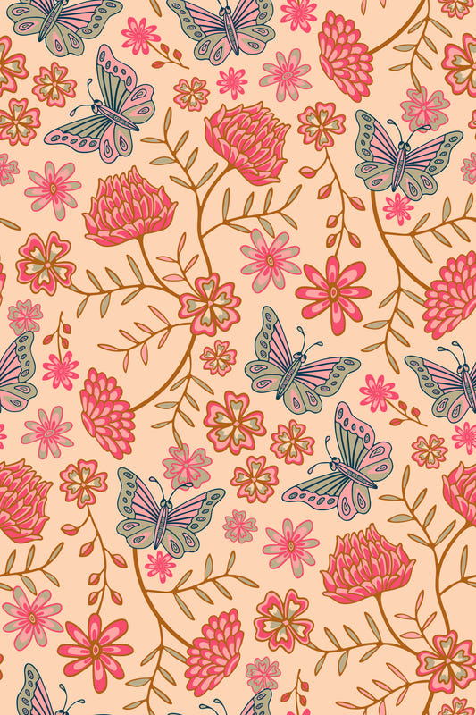Darling Butterfly Floral Cottagecore Pink Red Blue  Wallpaper⁠