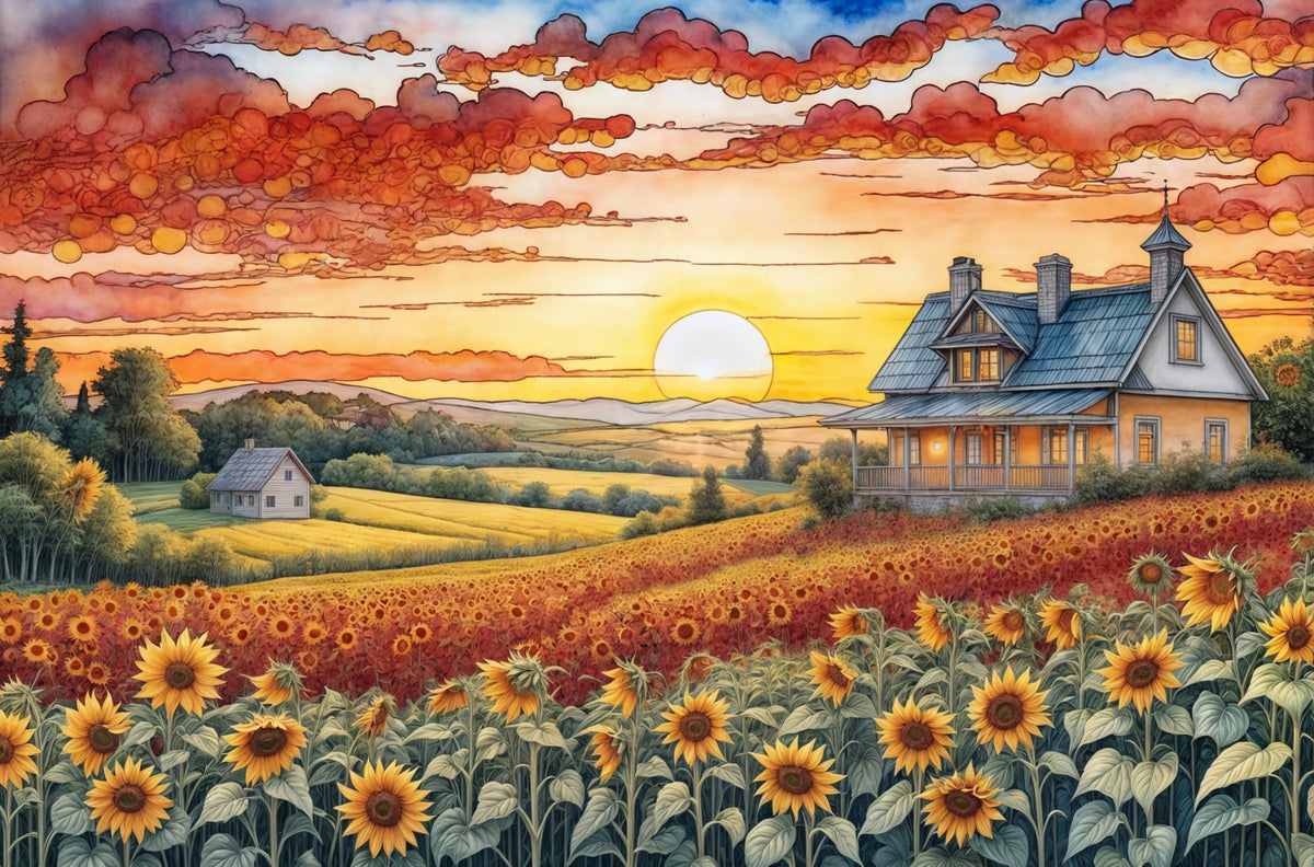 Sunflower Field Sunrise Wall Mural