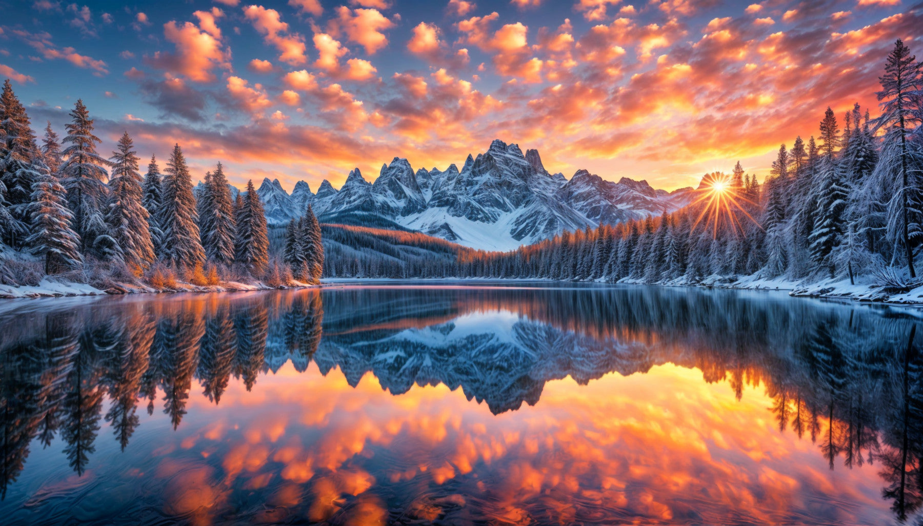 Fiery Winter Reflection Wall Mural in your room — zoomed