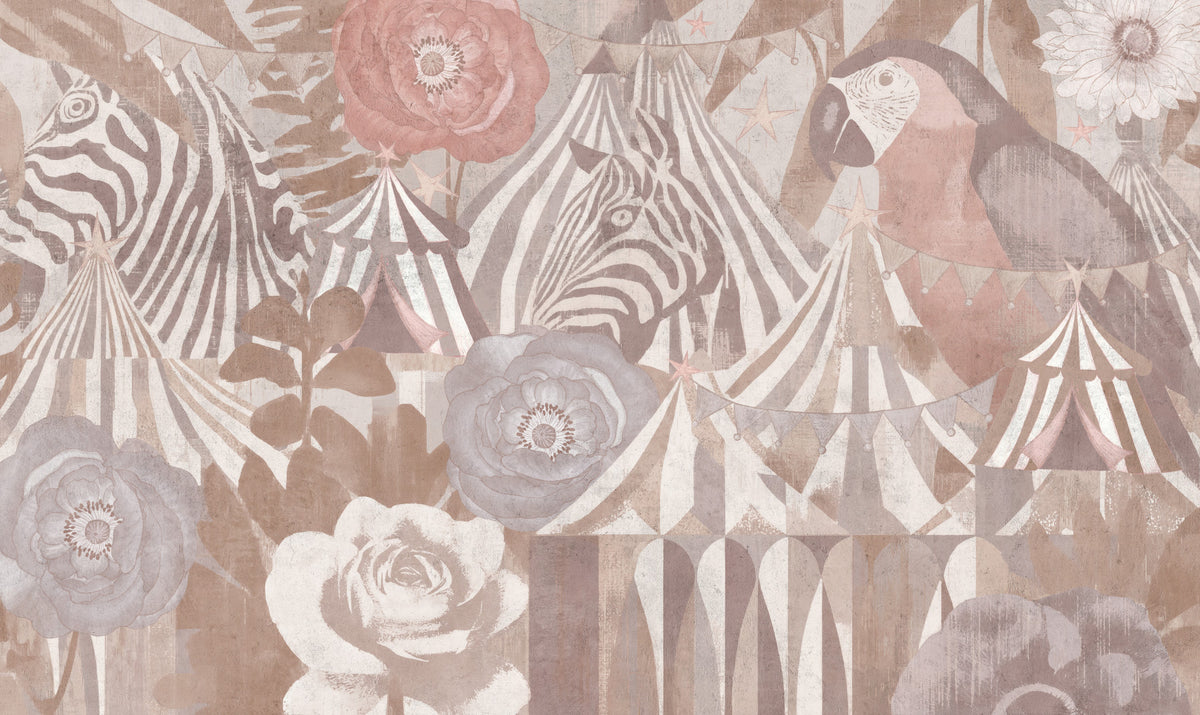 Circus Flora: Vintage Carnival Dream Pastel Pink Wall Mural in your room — zoomed