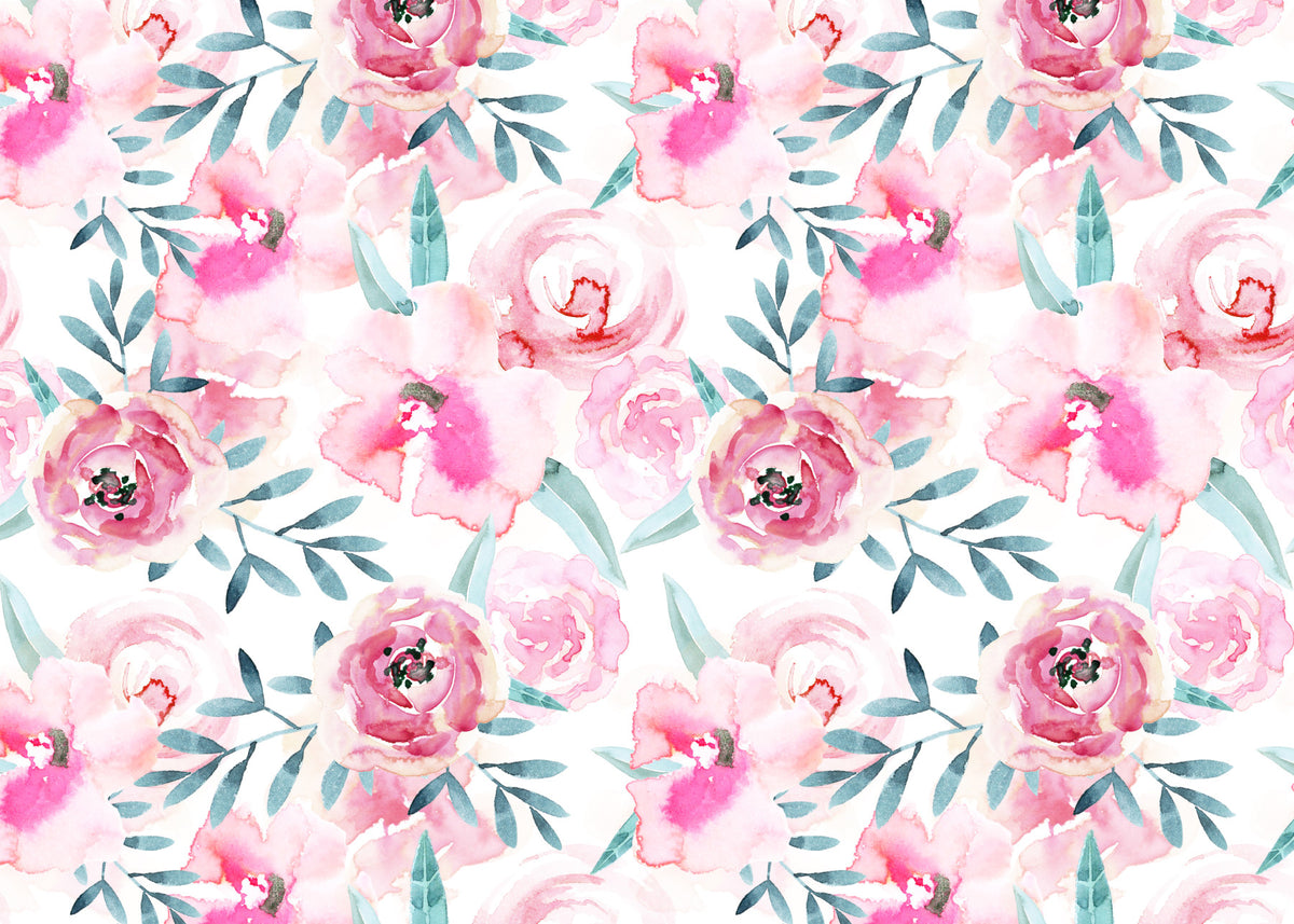 Rosy Watercolor Blooms Wall Mural in your room — zoomed