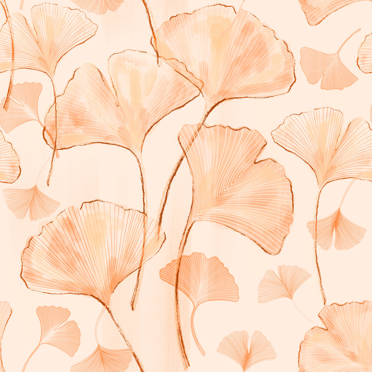 Serene Ginkgo in Peach Hues Wallpaper⁠