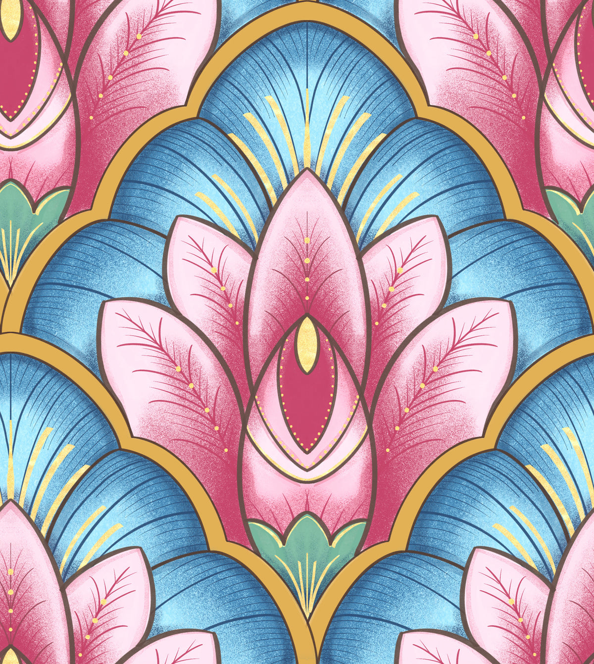 Art Deco Pink Lotus Wallpaper⁠ in your room — zoomed