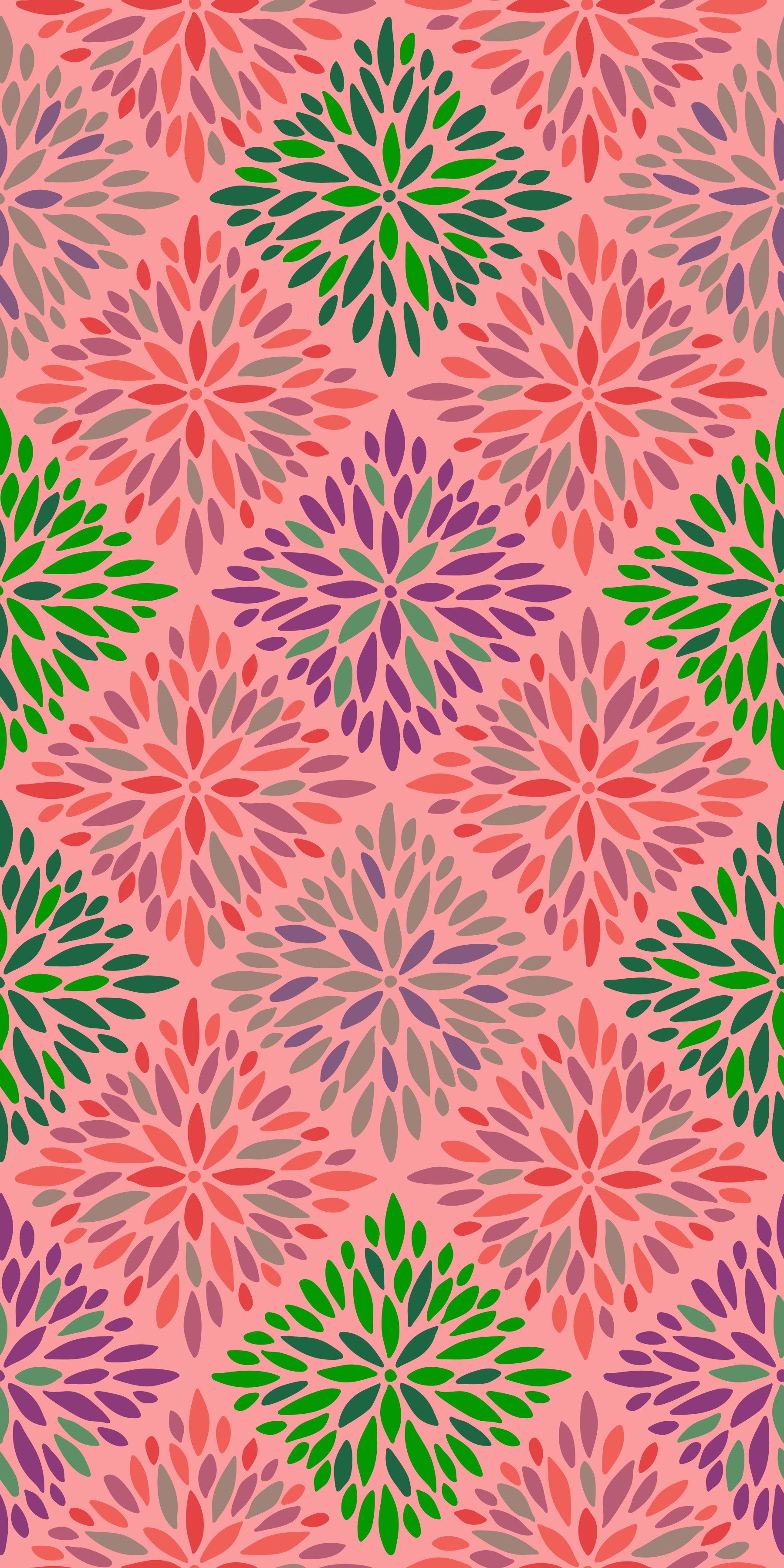 Dahlia Diamonds Bohemian Floral Damask Tiles Palazzo Pink and Green Wallpaper⁠