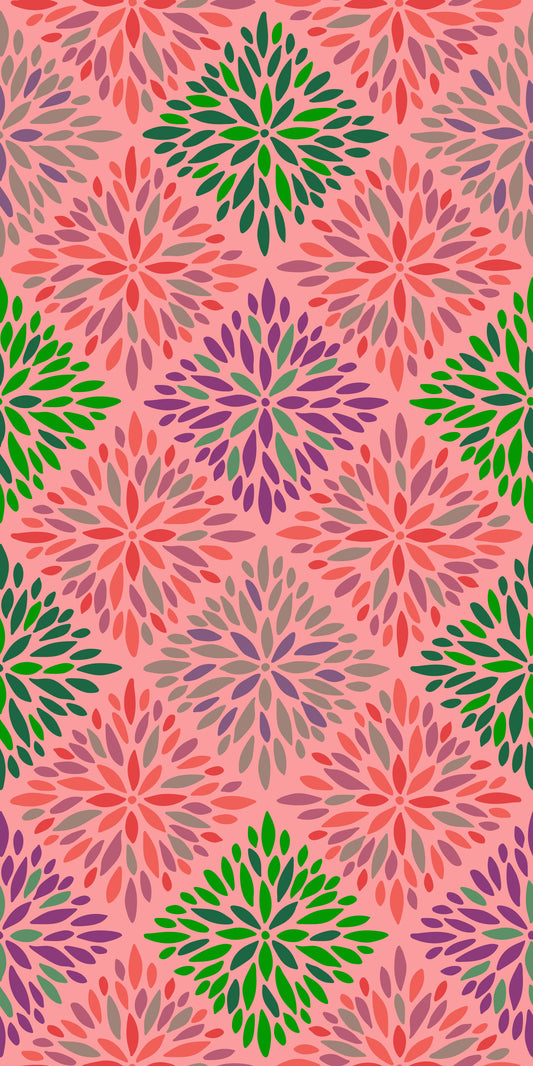 Dahlia Diamonds Bohemian Floral Damask Tiles Palazzo Pink and Green Wallpaper⁠