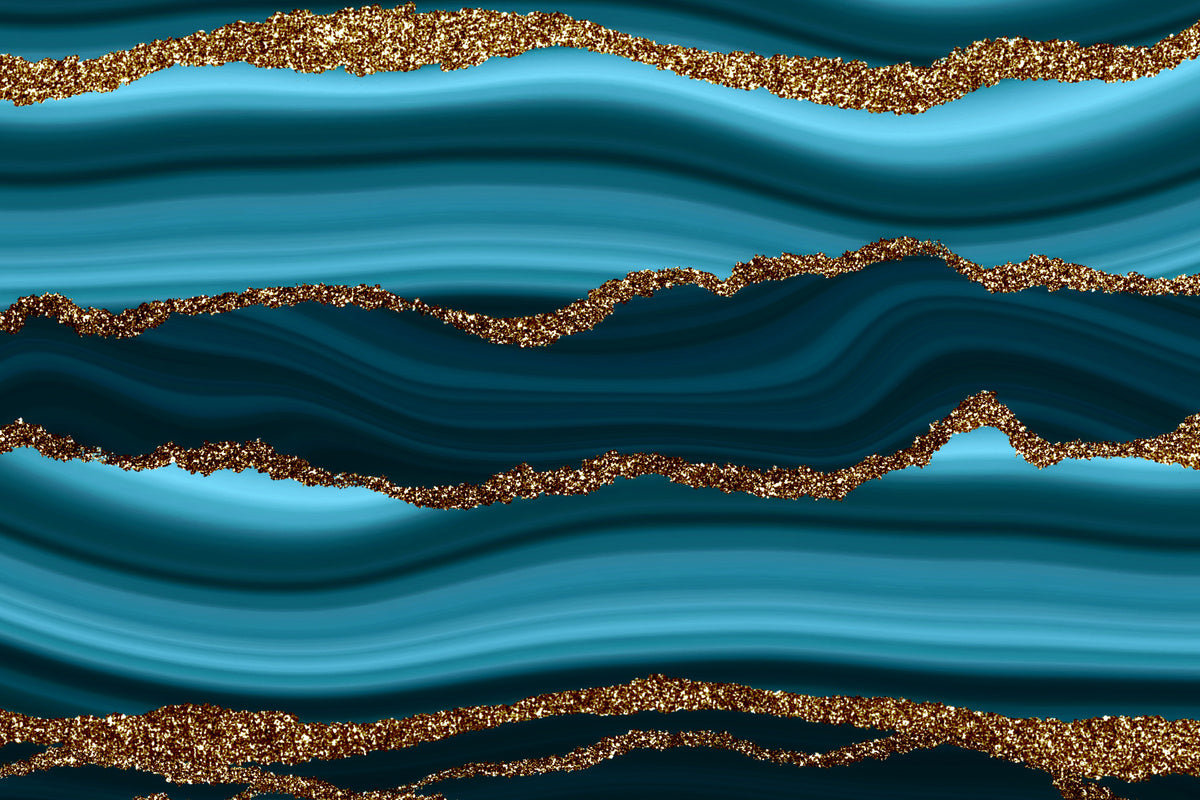 Teal & Gold River Wall Mural in your room — zoomed