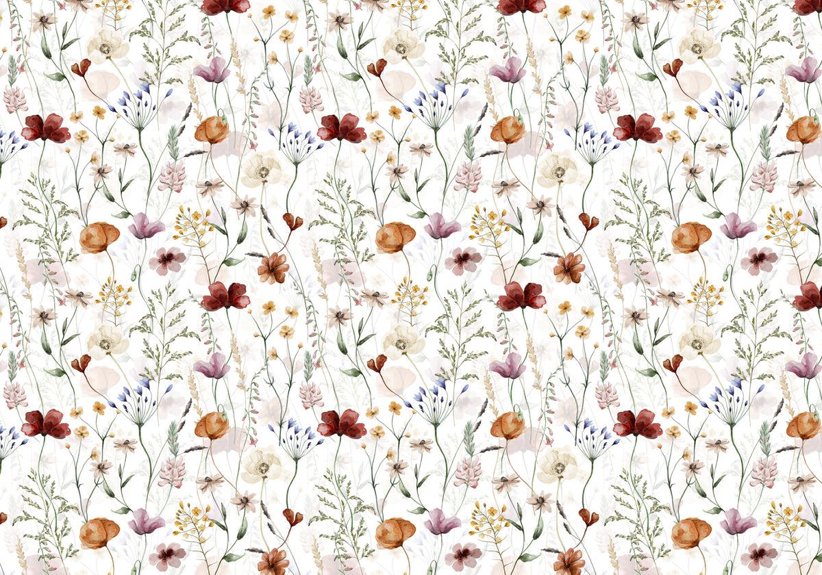 Scandinavian Wildflowers Watercolor Meadow for Kidsroom Wall Mural