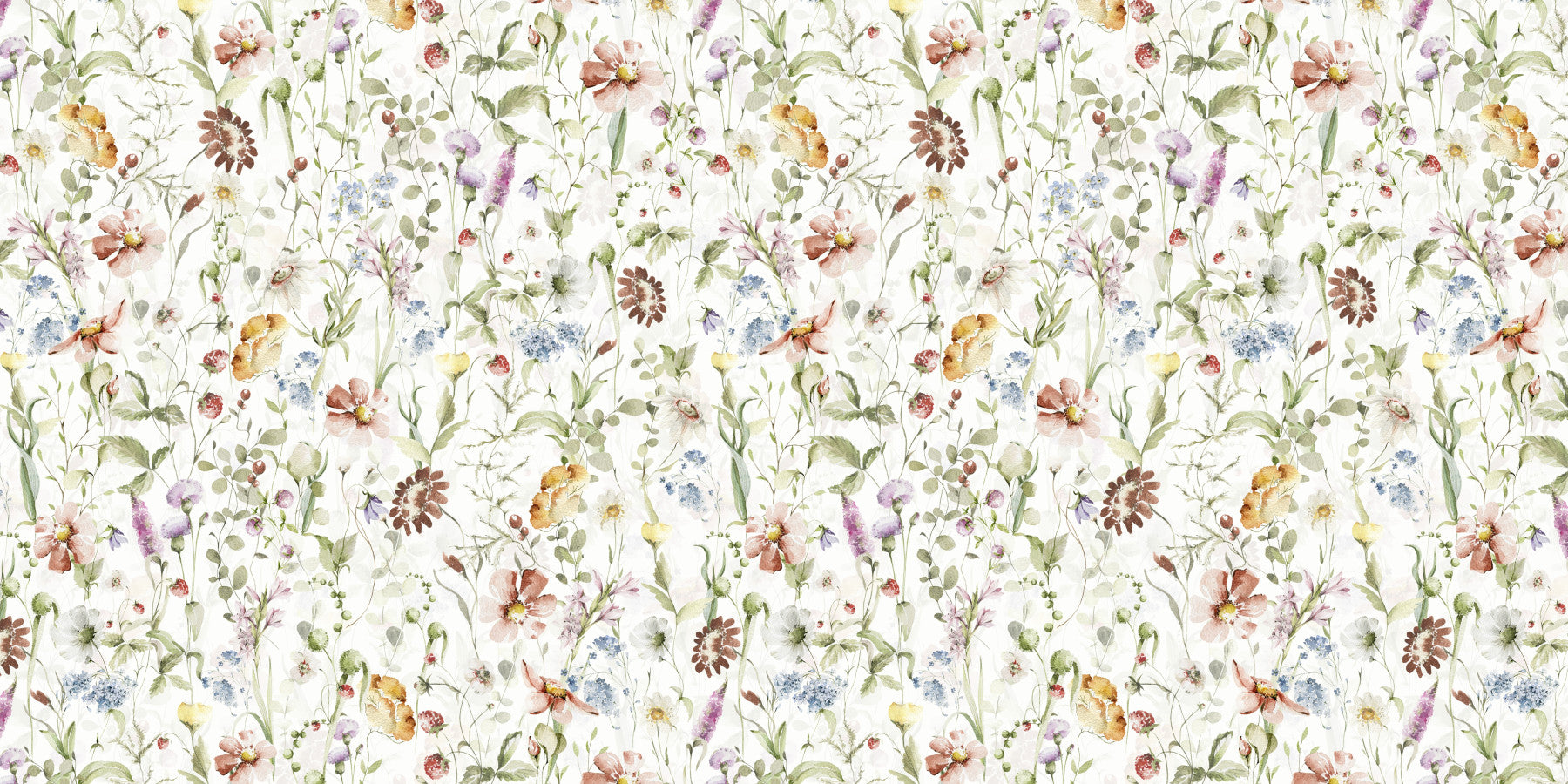 Scandinavian Watercolor Wildflower Meadow with Soft Pastels Wall Mural