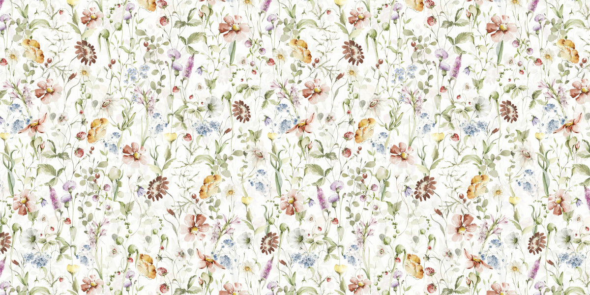 Scandinavian Watercolor Wildflower Meadow with Soft Pastels Wall Mural in your room — zoomed