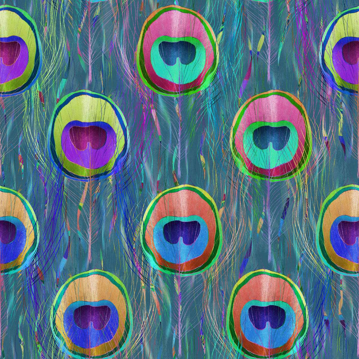 Blue Bohemian Peacock Feathers  Wallpaper⁠ in your room — zoomed