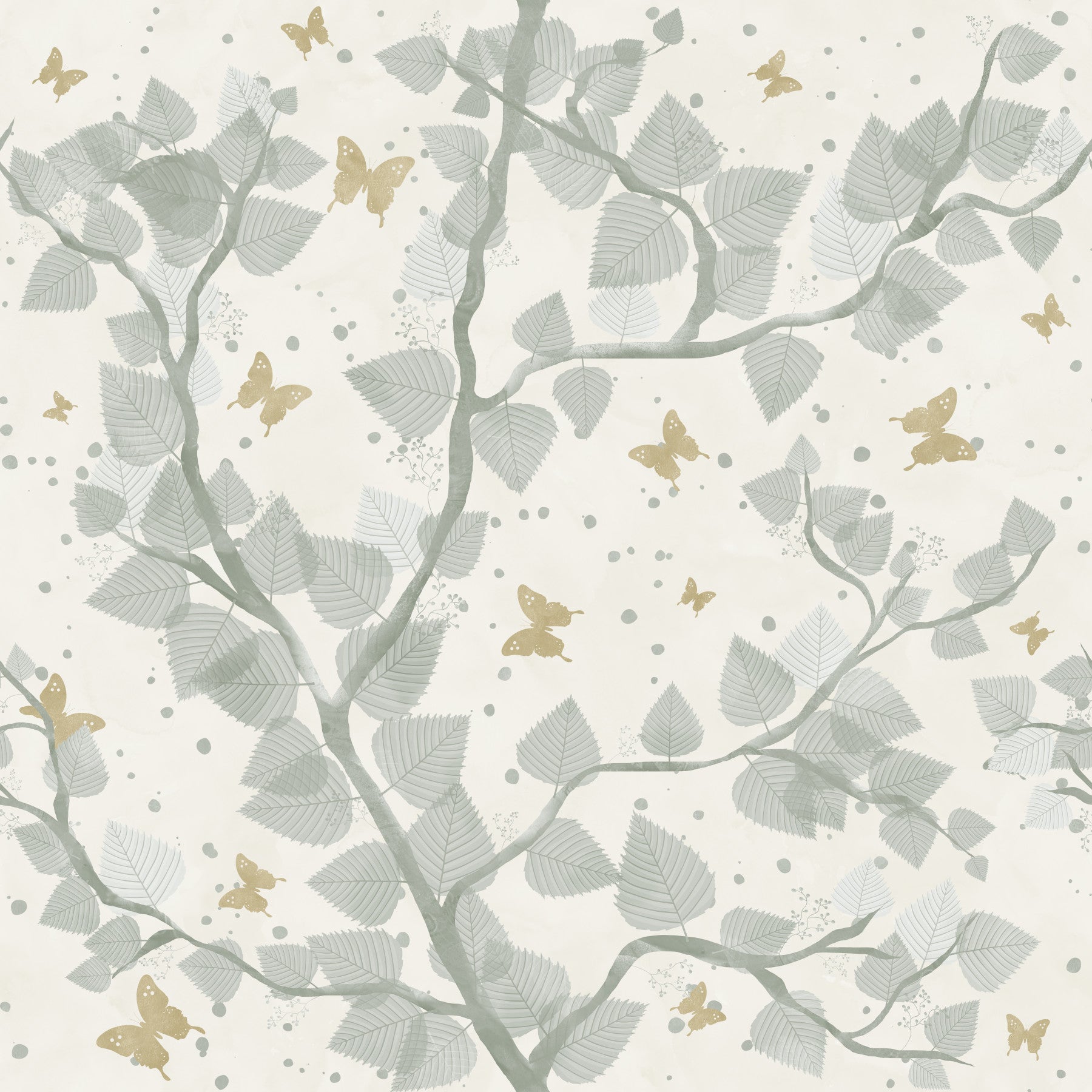Baby Blue and Gold Butterflies Tree Wallpaper⁠