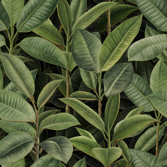 Lush Green Rubber Tree Jungle Pattern Wallpaper⁠