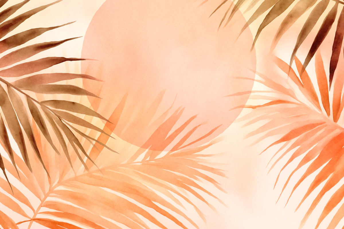 Tropical Palm Grove Peach Sunrise Wall Mural