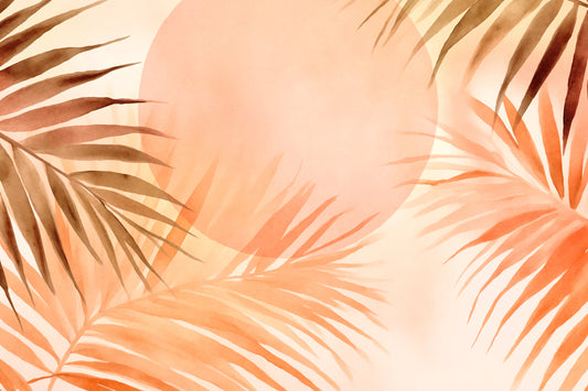 Tropical Palm Grove Peach Sunrise Wall Mural