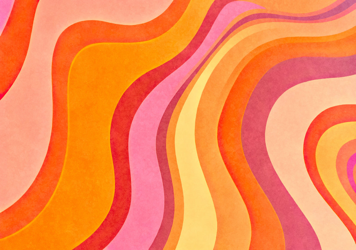 Retro Groovy Wavy Watercolor Summer Colors Wall Mural
