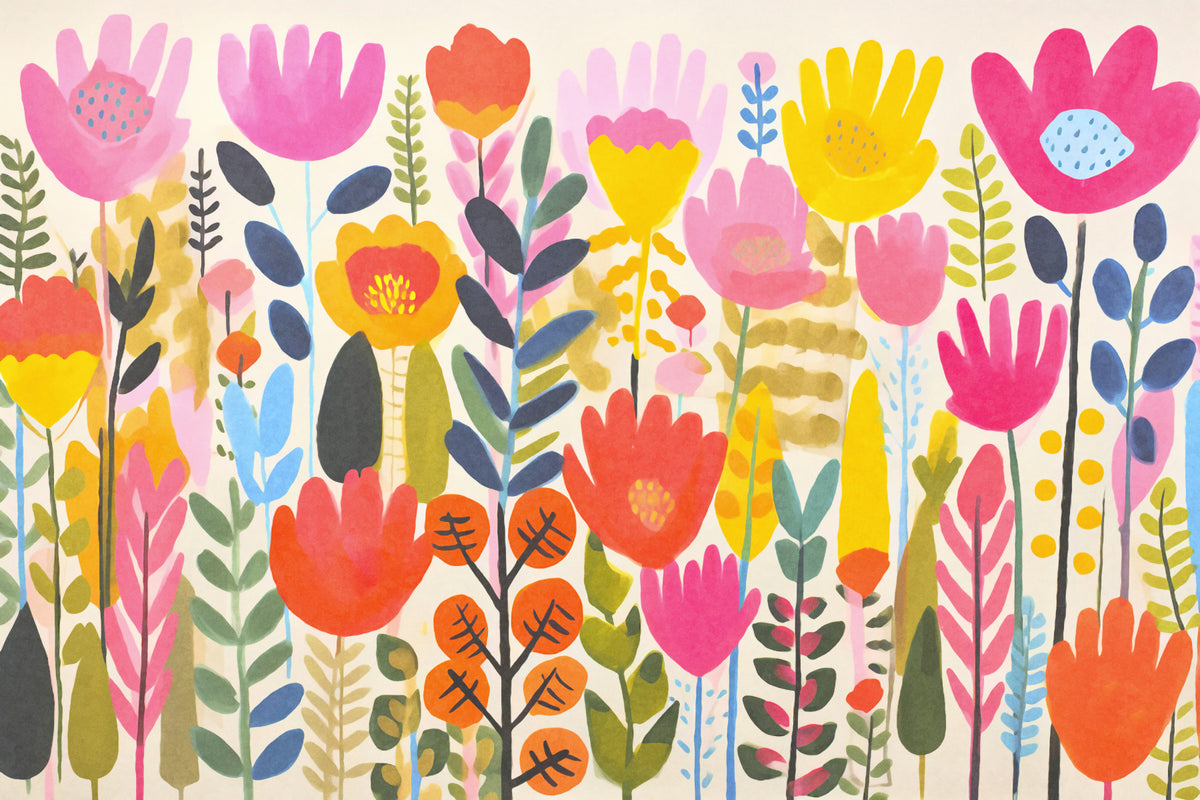 Groovy Summer Flower Meadow Wall Mural