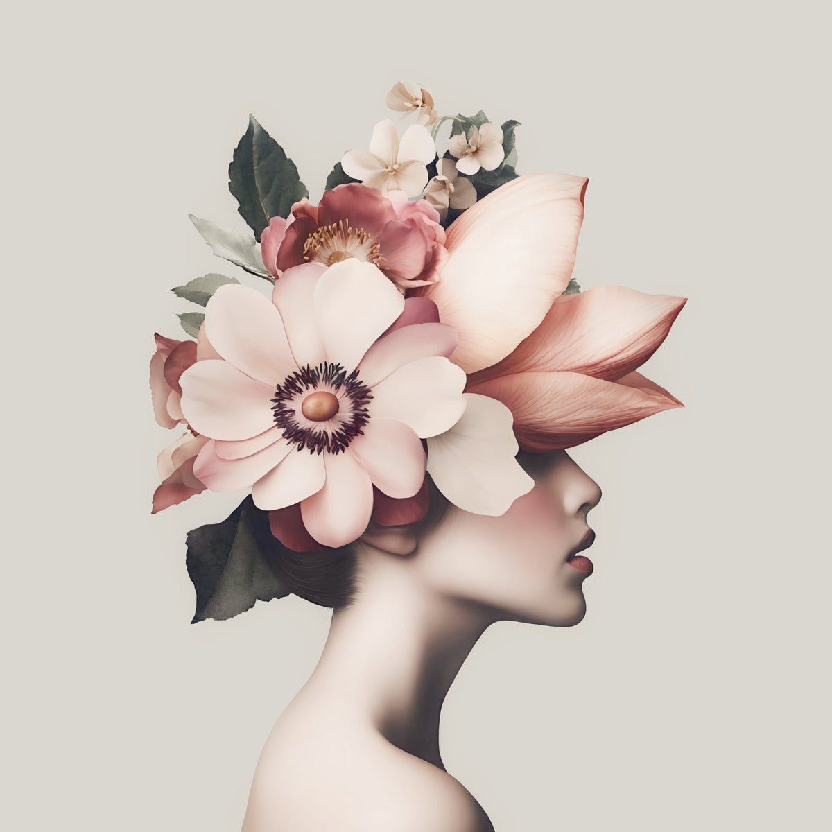 Floral Portrait Ethereal Blush Beauty  Wall Mural
