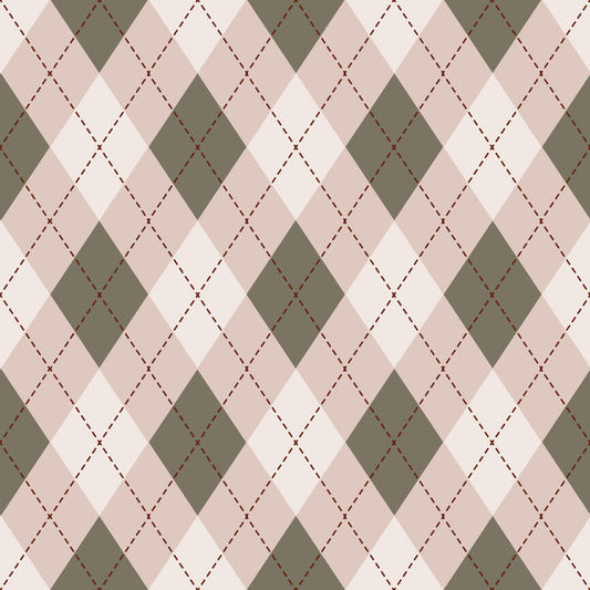 Classic Argyle Pattern Sage and Baby Pink Wallpaper⁠