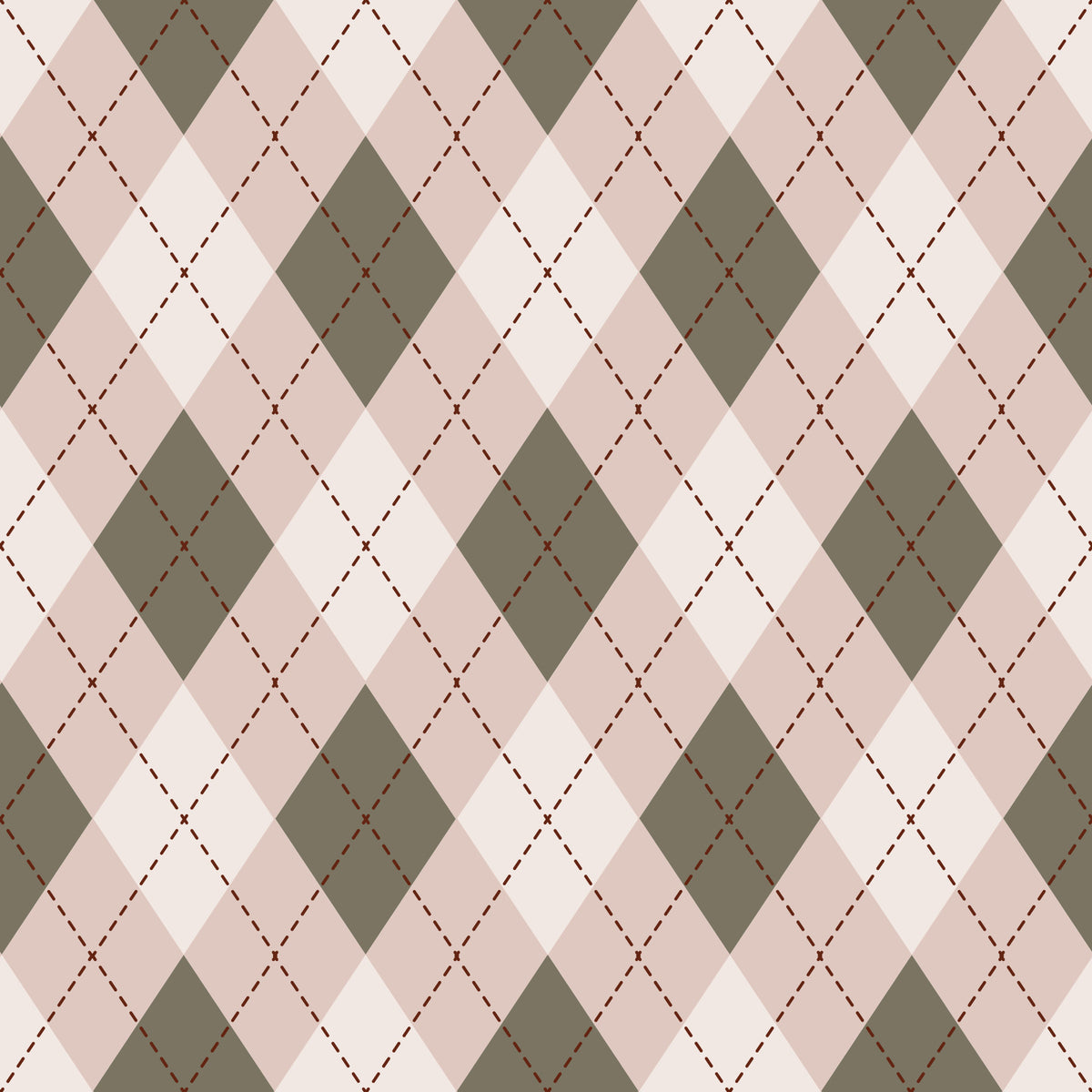 Classic Argyle Pattern Sage and Baby Pink Wallpaper⁠ in your room — zoomed