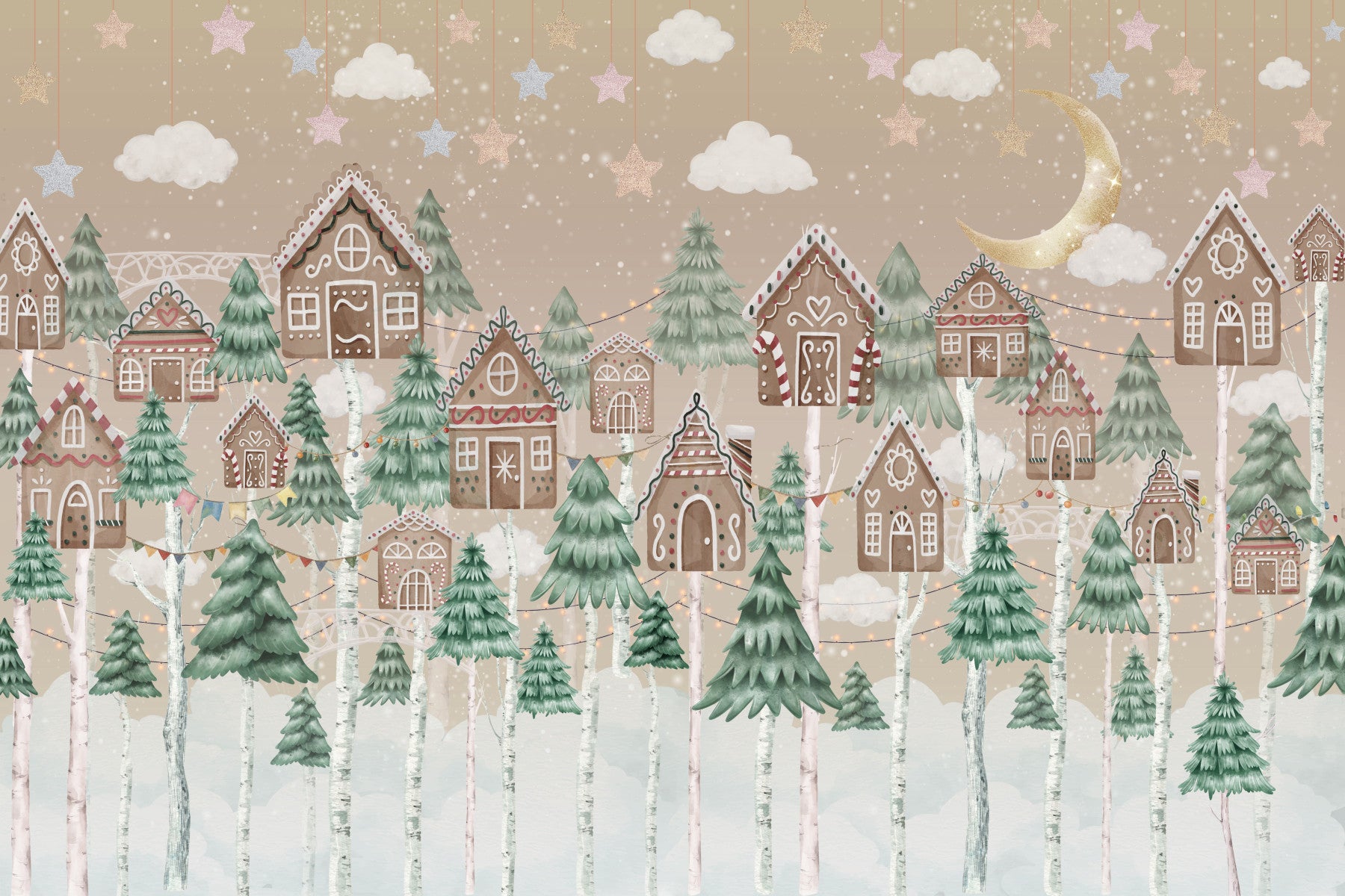 Winter Village Charm Wall Mural