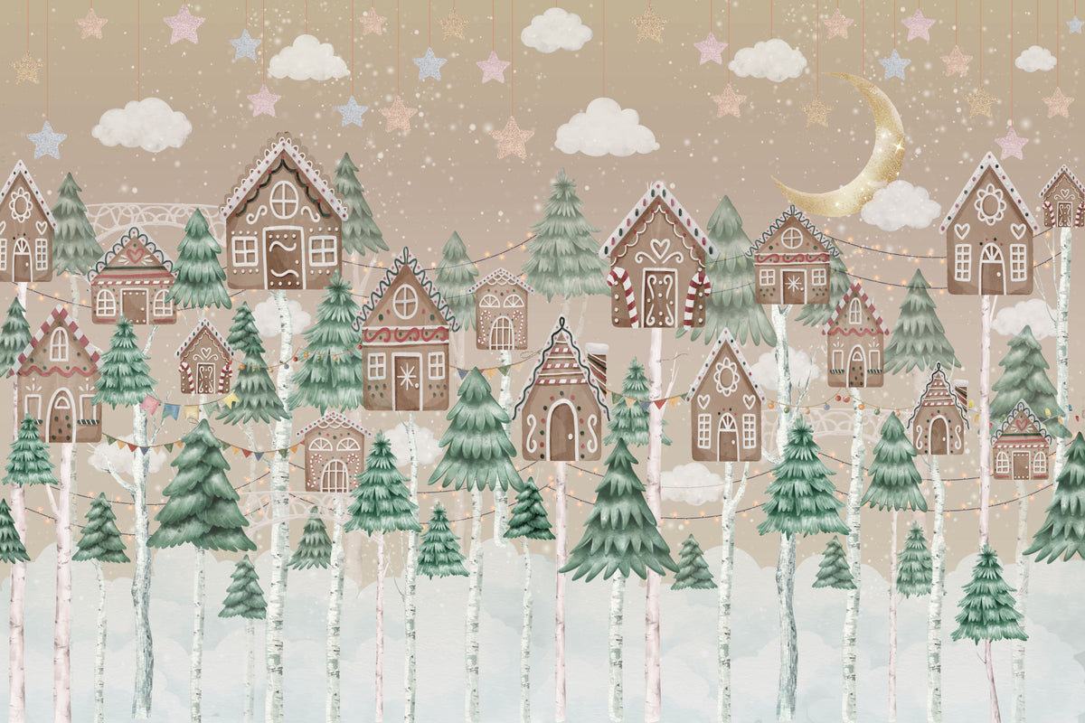 Winter Village Charm Wall Mural in your room — zoomed